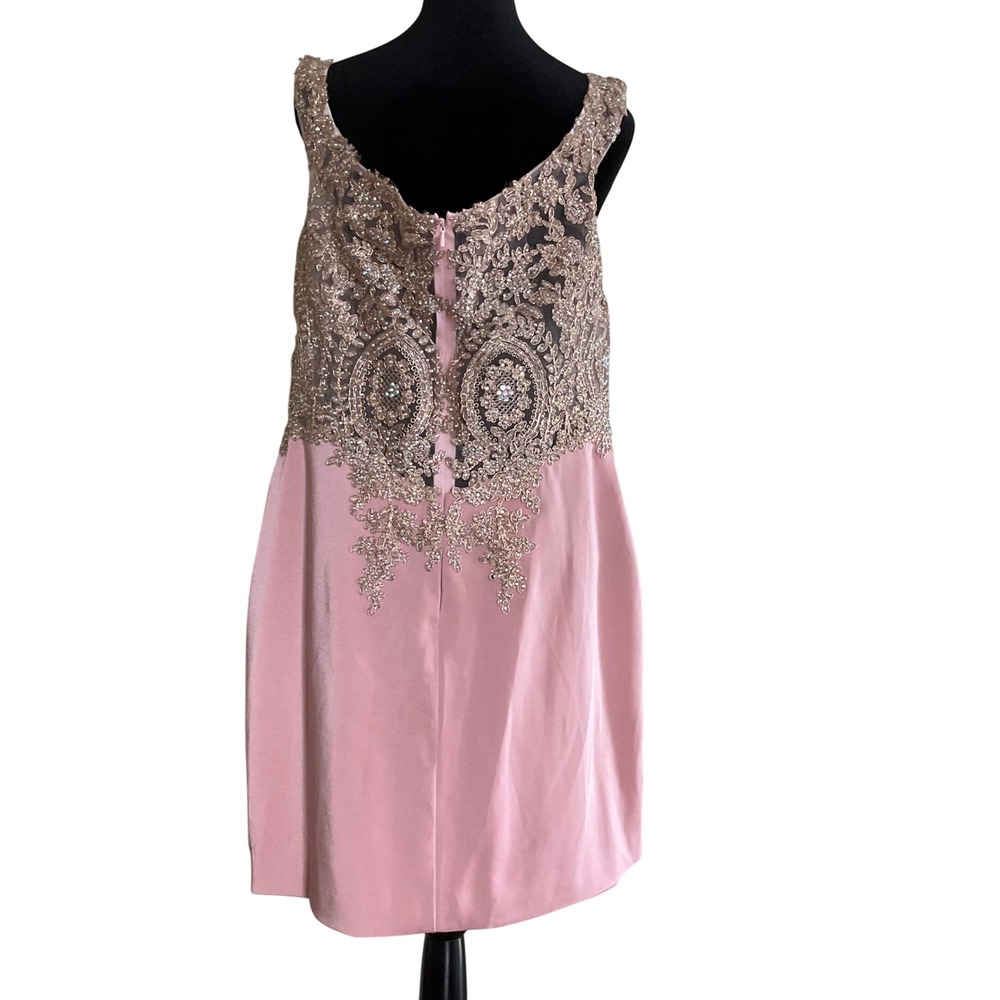 New Dancing Queen Pink Gold Lace Rhinestone Cocktail Dress XXL Prom Homecoming - Picture 7 of 16